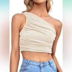 Cream shimmer one shoulder cropped top ✨
